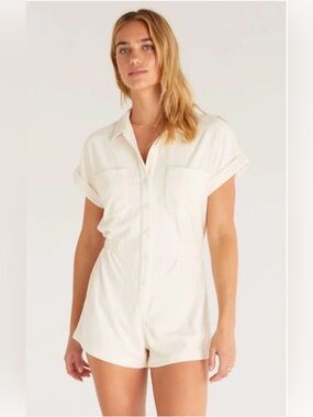 Z SUPPLY Coyote Terry Romper Sz L I lvory